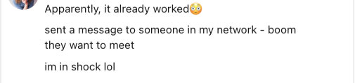A testimonial from a cleint who sent a direct message on LinkedIn and immediately booked a meeting